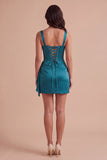 Lake Blue Corset Beaded Ruffled Short Cocktail Dress