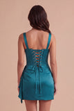 Lake Blue Corset Beaded Ruffled Short Cocktail Dress
