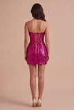 Sparkly Fuchsia Keyhole Sequin Short Cocktail Dress with Slit