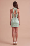 Mint Green Corset Beaded Short Cocktail Dress with Slit
