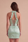Mint Green Corset Beaded Short Cocktail Dress with Slit