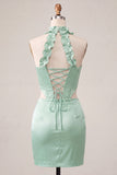 Mint Green Corset Beaded Short Cocktail Dress with Slit