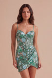 Sparkly Sage Green Sequin Bocycon Corset Short Cocktail Dress