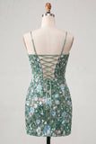 Sparkly Sage Green Sequin Bocycon Corset Short Cocktail Dress