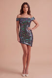 Steel Grey Sparkly Sequin Bodycon Asymmetrical Cocktail Dress