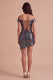 Steel Grey Sparkly Sequin Bodycon Asymmetrical Cocktail Dress