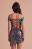Steel Grey Sparkly Sequin Bodycon Asymmetrical Cocktail Dress