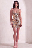 Sparkly Silver Sequin Spaghetti Straps Short Cocktail Dress