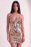 Sparkly Silver Sequin Spaghetti Straps Short Cocktail Dress