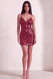Sparkly Silver Sequin Spaghetti Straps Short Cocktail Dress