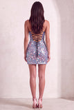 Sparkly Silver Sequin Spaghetti Straps Short Cocktail Dress