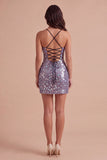 Sparkly Silver Sequin Spaghetti Straps Short Cocktail Dress