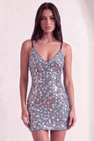 Sparkly Silver Sequin Spaghetti Straps Short Cocktail Dress
