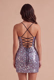 Sparkly Silver Sequin Spaghetti Straps Short Cocktail Dress