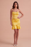 Sparkly Yellow Beaded Corset Bodycon Short Cocktail Dress