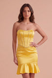 Sparkly Yellow Beaded Corset Bodycon Short Cocktail Dress