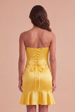 Sparkly Yellow Beaded Corset Bodycon Short Cocktail Dress