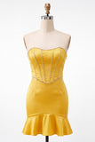 Sparkly Yellow Beaded Corset Bodycon Short Cocktail Dress