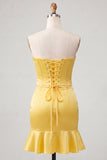 Sparkly Yellow Beaded Corset Bodycon Short Cocktail Dress