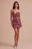 Sparkly Red Floral Sequin Strapless Short Cocktail Dress