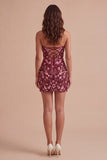 Sparkly Red Floral Sequin Strapless Short Cocktail Dress