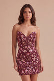 Sparkly Red Floral Sequin Strapless Short Cocktail Dress