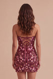 Sparkly Red Floral Sequin Strapless Short Cocktail Dress