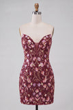 Sparkly Red Floral Sequin Strapless Short Cocktail Dress