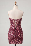 Sparkly Red Floral Sequin Strapless Short Cocktail Dress