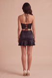 Black Corset Halter Beaded Ruffled Short Cocktail Dress