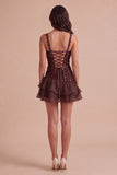 Sparkly Pink Sequin Square Neck Short Cocktail Dress