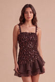 Sparkly Pink Sequin Square Neck Short Cocktail Dress