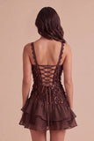 Sparkly Pink Sequin Square Neck Short Cocktail Dress