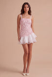 Sparkly Pink Sequin Square Neck Short Cocktail Dress