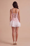 Sparkly Pink Sequin Square Neck Short Cocktail Dress