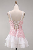 Sparkly Pink Sequin Square Neck Short Cocktail Dress