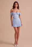 Sky Blue 2 Piece Corset Beaded A Line Short Cocktail Dress