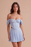 Sky Blue 2 Piece Corset Beaded A Line Short Cocktail Dress