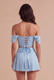 Sky Blue 2 Piece Corset Beaded A Line Short Cocktail Dress