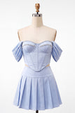 Sky Blue 2 Piece Corset Beaded A Line Short Cocktail Dress