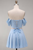 Sky Blue 2 Piece Corset Beaded A Line Short Cocktail Dress