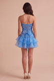 Sparkly Blue Floral Sequin Ruffled Short Cocktail Dress