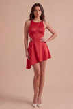 Red Corset A Line Beaded Asymmetrical Cocktail Dress