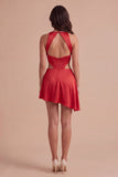 Red Corset A Line Beaded Asymmetrical Cocktail Dress