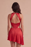 Red Corset A Line Beaded Asymmetrical Cocktail Dress