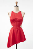 Red Corset A Line Beaded Asymmetrical Cocktail Dress