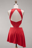 Red Corset A Line Beaded Asymmetrical Cocktail Dress