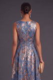 Jacquard Navy Floral A Line Long Formal Dress