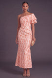Peach Mermaid Floral Ruffled Long Formal Dress