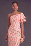 Peach Mermaid Floral Ruffled Long Formal Dress